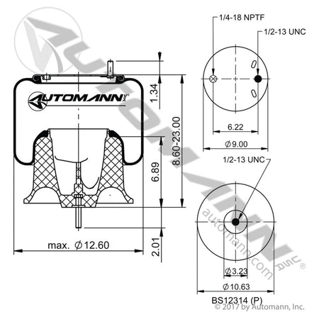 Freightliner Air Spring Rolling Lobe – Plastic Base – Replaces Firestone 9759 AB1DF23-9759 - Automann - FLEETPRO PARTS & TIRES