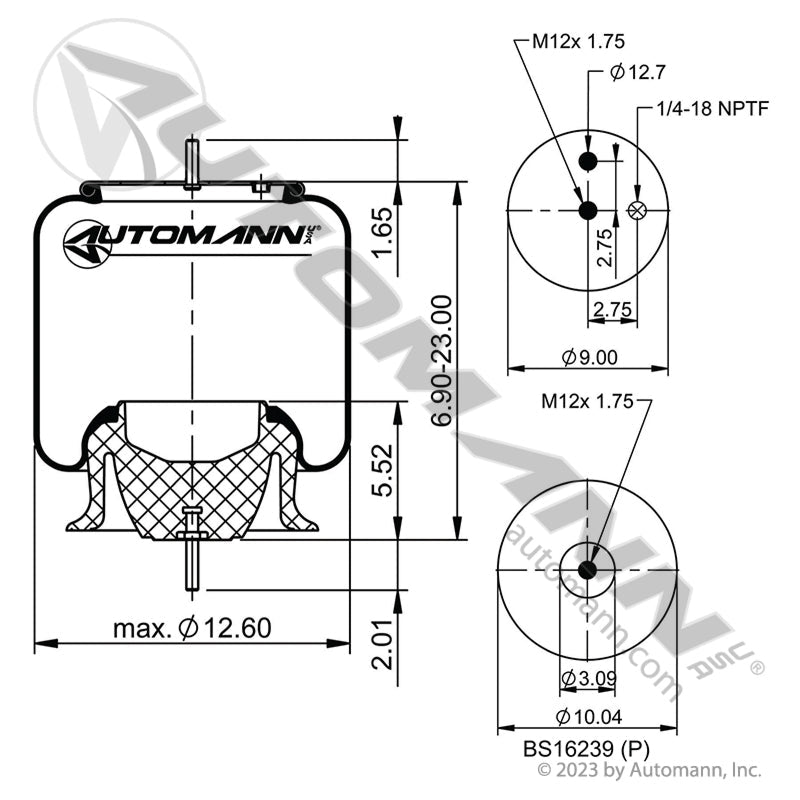 Volvo VNL Rolling Lobe Air Spring – Phoenix Plastic Base – Replaces 21132005 AB1DF23H-P1206 - Automann - FLEETPRO PARTS & TIRES