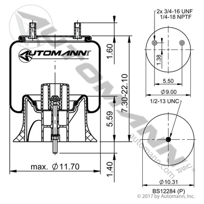Automann Phoenix Rolling Lobe Air Spring - Hendrickson Intraax 23K Vantraax 46K - Firestone 9626 S-23720 AB1DK20J-9626 AB1DK20J-9626 - Automann Phoenix - FLEETPRO PARTS & TIRES