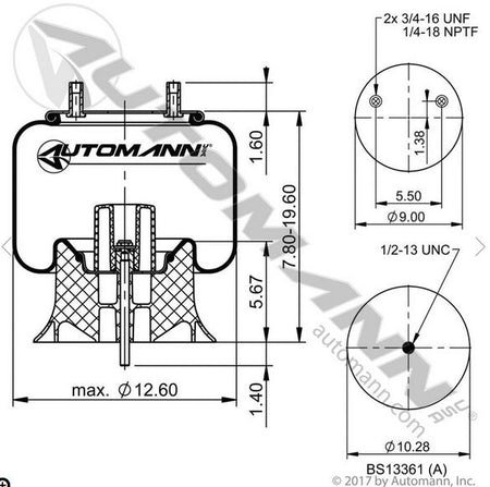 Firestone 9634 Air Spring – Reversible Sleeve 18.2" – Replaces W01 - 358 - 9634 & 1R12 - 636 AB1DK23I-A959 - Automann - FLEETPRO PARTS & TIRES
