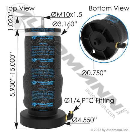Volvo VNL Cabin Air Spring – Day Cab (2001 - Up) – Replaces 20530776 & 1S5 - 156 ABSZ70-2451 - Automann - FLEETPRO PARTS & TIRES