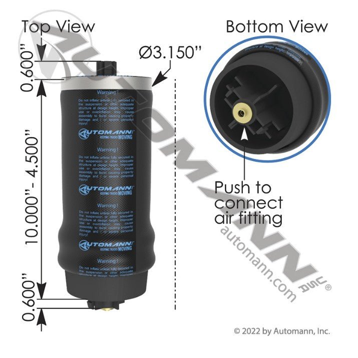 Freightliner Cascadia Cab Air Bag - 2018 - 2026+ Air Spring - 1S5 - 175 ABSZ70-7205 - Automann - FLEETPRO PARTS & TIRES