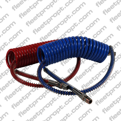 Coiled Air Brake Hose Set 15ft – Red & Blue Long Tail 40" Trailer Leads F-245 - FleetPro - FLEETPRO PARTS & TIRES