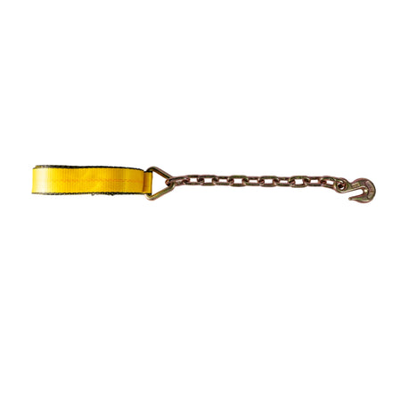 Ratchet Strap (2" x 30') with Chain Anchor – Heavy - Duty Yellow Webbing – 3,333 lb WLL FL004 - FleetPro - FLEETPRO PARTS & TIRES