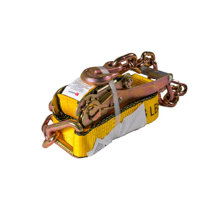 Ratchet Strap (2" x 30') with Chain Anchor – Heavy - Duty Yellow Webbing – 3,333 lb WLL FL004 - FleetPro - FLEETPRO PARTS & TIRES