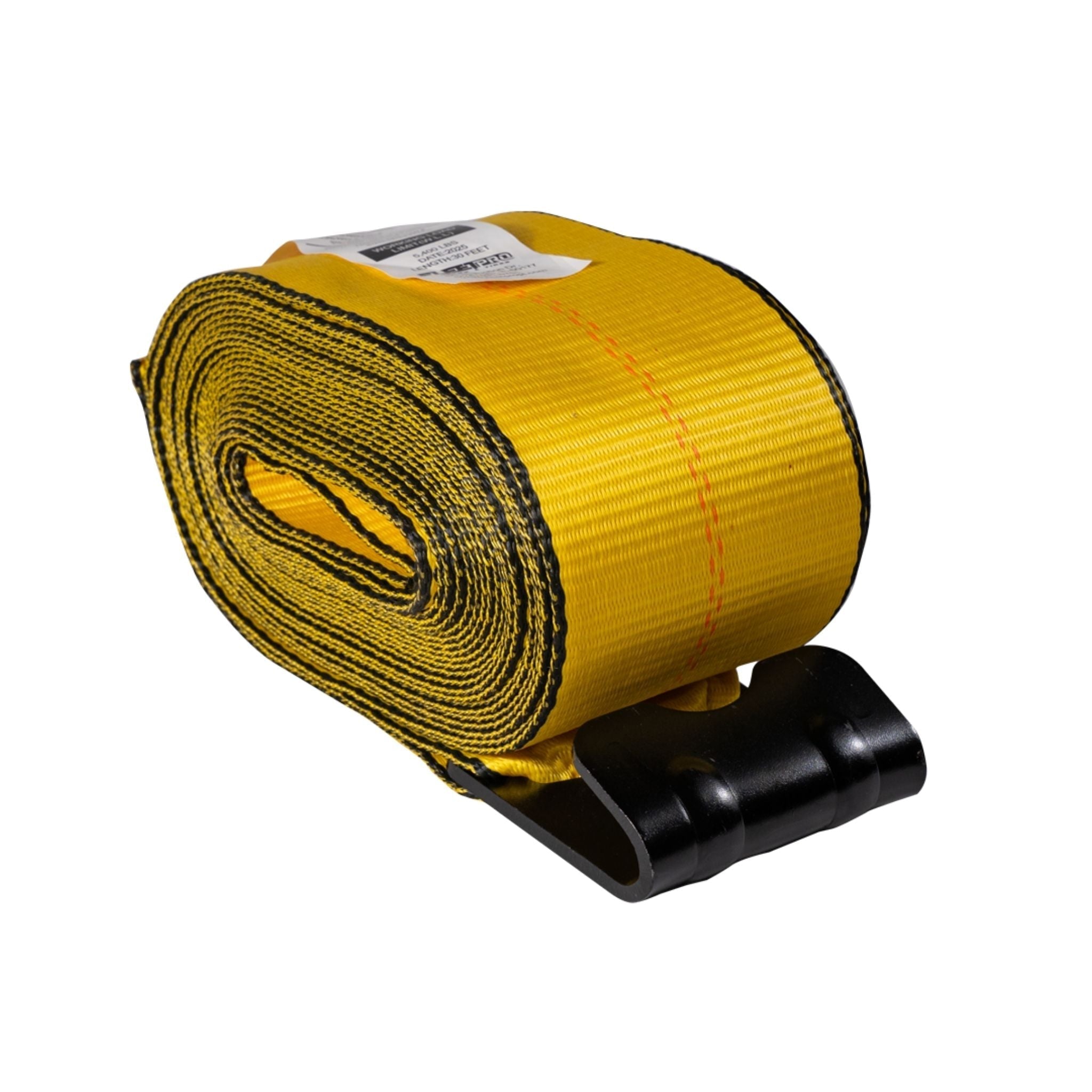 Winch Strap (4" x 30') with Flat Hook – Heavy - Duty Yellow Webbing – 5,400 lb WLL – DOT Approved FL005 - FleetPro - FLEETPRO PARTS & TIRES