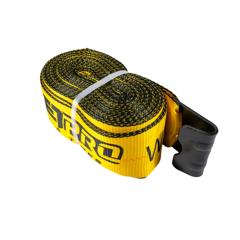 Winch Strap (4" x 40') with Flat Hook – Heavy - Duty Yellow Cargo Tie - Down – 5,400 lb WLL FL006 - FleetPro - FLEETPRO PARTS & TIRES