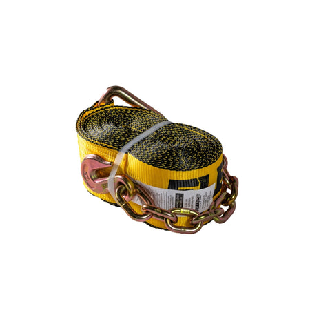 Winch Strap (4" x 30') with Chain Anchor – Heavy - Duty Yellow Tie - Down – 6,670 lb WLL FL007 - FleetPro - FLEETPRO PARTS & TIRES