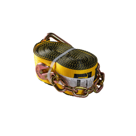 Winch Strap (4" x 40') with Chain Anchor – Heavy - Duty Yellow Webbing – 5,400 lb WLL FL008 - FleetPro - FLEETPRO PARTS & TIRES