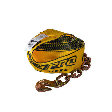 Winch Strap (4" x 40') with Chain Anchor – Heavy - Duty Yellow Webbing – 5,400 lb WLL FL008 - FleetPro - FLEETPRO PARTS & TIRES