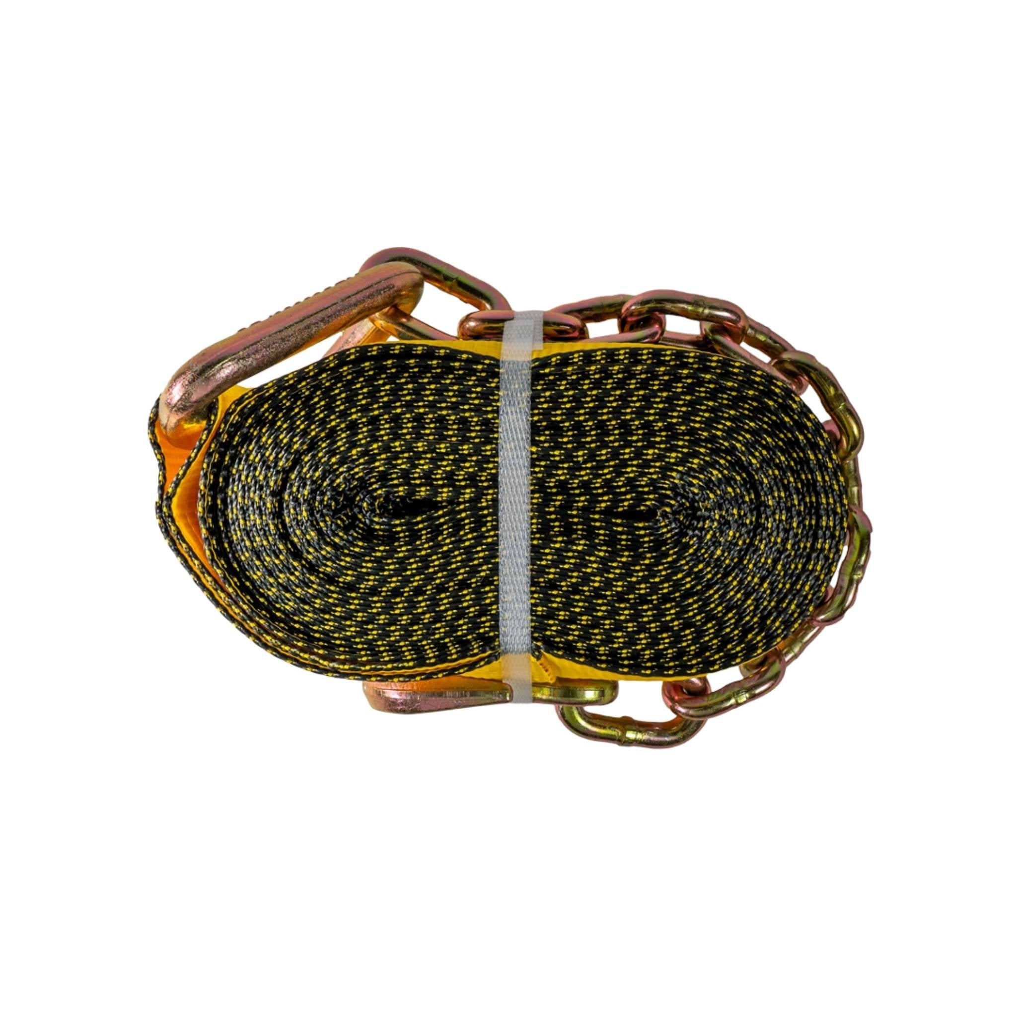 Winch Strap (4" x 40') with Chain Anchor – Heavy - Duty Yellow Webbing – 5,400 lb WLL FL008 - FleetPro - FLEETPRO PARTS & TIRES