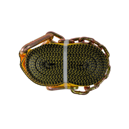 Winch Strap (4" x 40') with Chain Anchor – Heavy - Duty Yellow Webbing – 5,400 lb WLL FL008 - FleetPro - FLEETPRO PARTS & TIRES