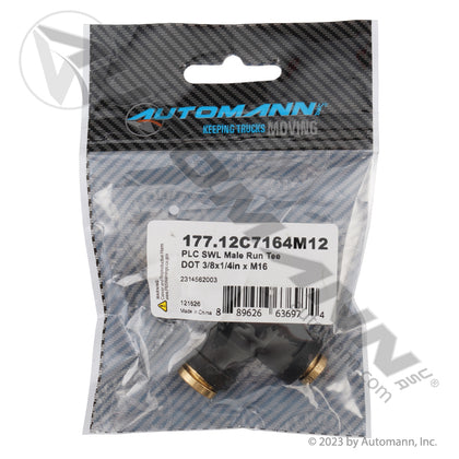 Push-to-Connect Swivel Male Run Tee - DOT 3/8" Run x 1/4" Branch x M12 - Freightliner 23-14562-003 177.12C7164M12