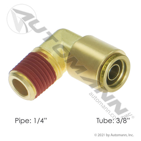 Brass Push-Lock Male Elbow - 3/8" Tube x 1/4" NPT 90 Degree DOT Air Brake Fitting - Replaces Eaton 1869X6 177.13B156B
