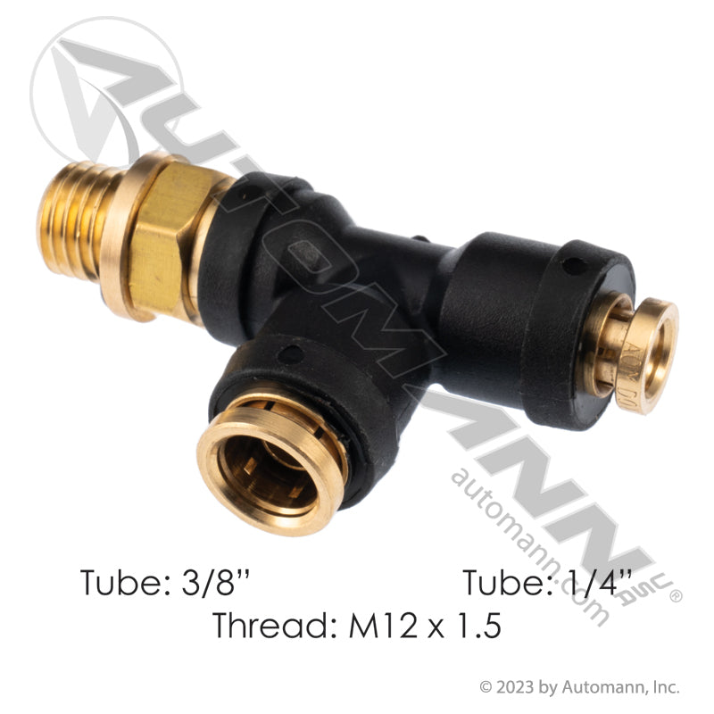 Push-to-Connect Swivel Male Run Tee - DOT 3/8" Run x 1/4" Branch x M12 - Freightliner 23-14562-003 177.12C7164M12
