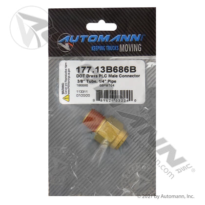 Brass Push-Lock Male Connector - 3/8" Tube x 1/4" NPT DOT Air Brake Fitting - Eaton 1868X6 Tectran PL13686B 177.13B686B