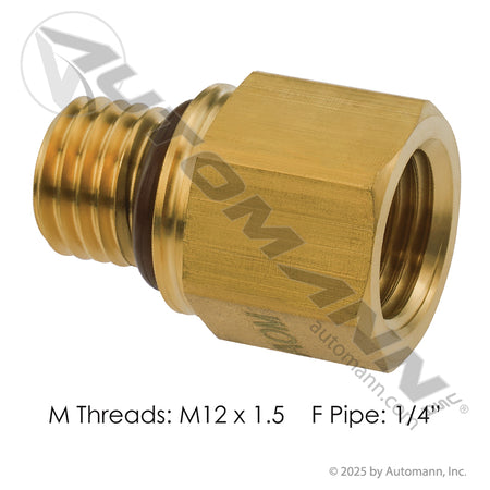Brass Adapter M12x1.5 Male O-Ring x 1/4in NPT Female - Mack 6635222P4MI12 Parker 222P-4-MI12 177.9120BM12