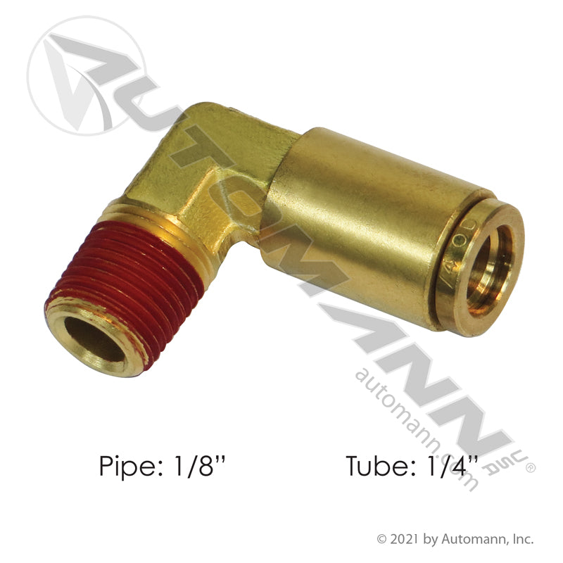 Brass PLC Male Elbow 90 Degree - DOT 1/4in Tube x 1/8in NPT Air Brake Fitting - Replaces Eaton 1869X4 Parker 169PMTNS42 177.13B154A