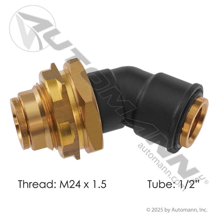 Composite Bulkhead Union 45 Deg - DOT 1/2" Push-to-Connect Air Brake - IHC 2029565C1 177.12C45BH8