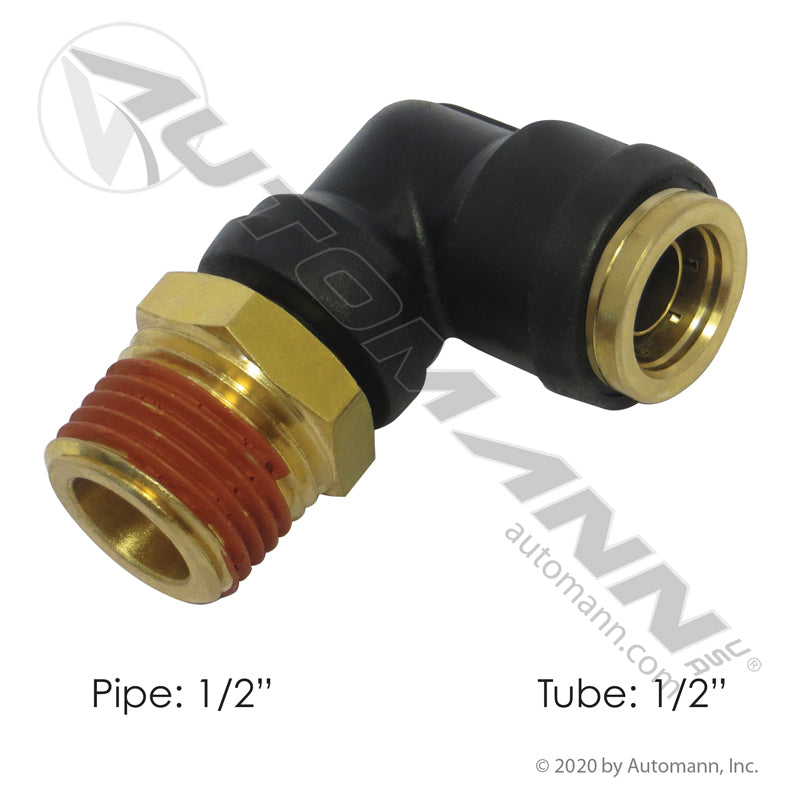 Push-to-Connect Swivel Male Elbow - DOT 1/2" Tube x 1/2" NPT Air Brake Fitting - 369PTC88 QL13698D 177.12C698D
