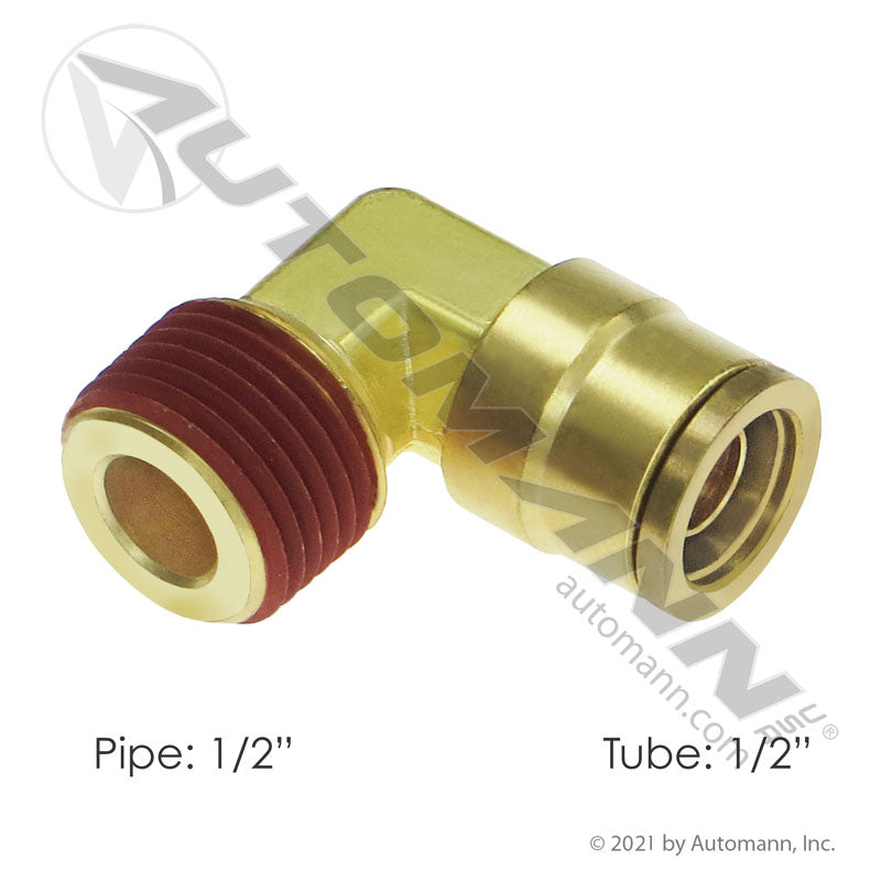 Brass Push-Lock Male Elbow - 1/2" Tube x 1/2" Pipe 90 Degree DOT Air Brake Fitting - Replaces Eaton 1869X8X8 Parker 169PMTNS88 177.13B158D
