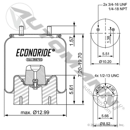 Econoride Rolling Lobe Air Spring - Steel Base Hendrickson Trailer - 8755 1R13-124 566.ER8755S