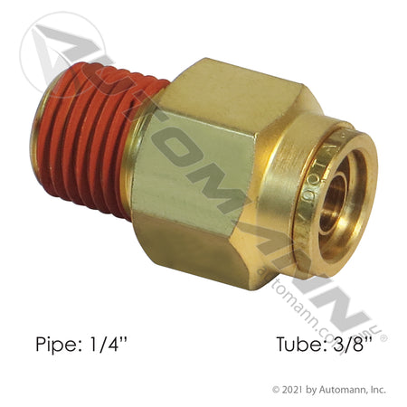 Brass Push-Lock Male Connector - 3/8" Tube x 1/4" NPT DOT Air Brake Fitting - Eaton 1868X6 Tectran PL13686B 177.13B686B