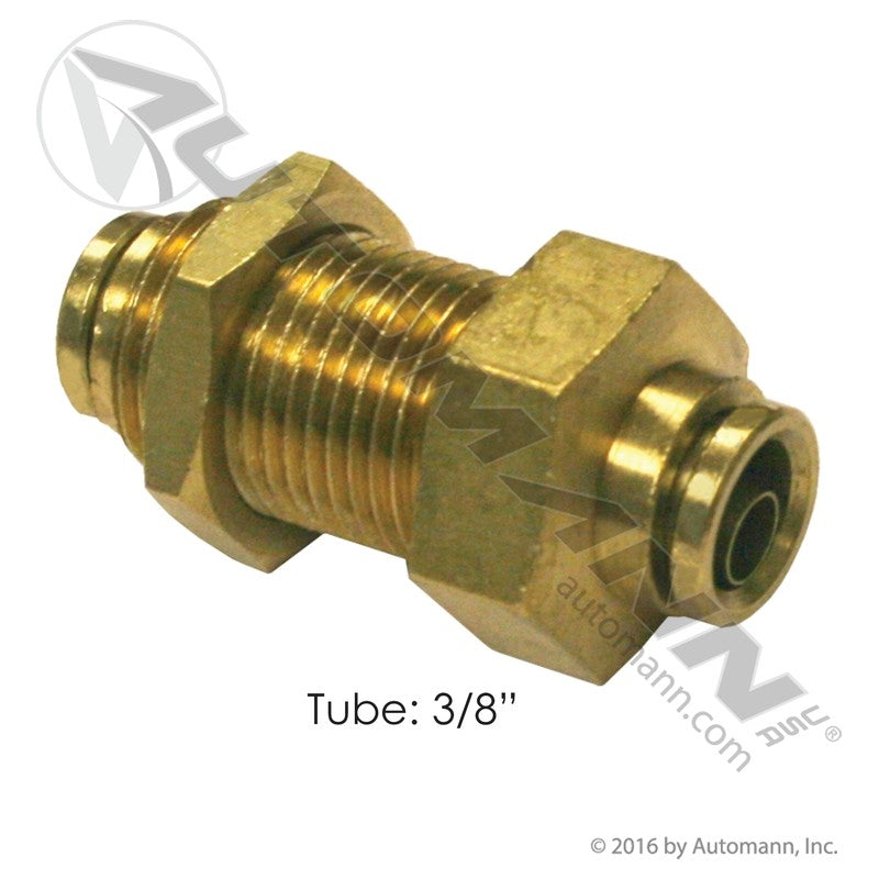 Brass Push-Lock Bulkhead Union - 3/8" DOT Nylon Air Brake Tubing - Replaces Parker 62PMTBH-6 Gates G31300-0606 177.13B62BH6