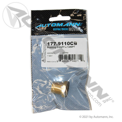 Brass Reducer Bushing - 3/8in NPT Male x 1/4in NPT Female Air Line Fitting - Replaces Eaton 3220X6X4 Parker 209P64 177.9110CB
