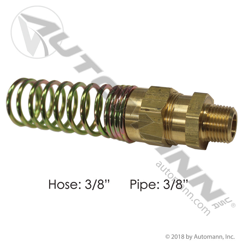 Brass Air Brake Hose Coupling with Spring Guard - 3/8in Hose ID x 3/8in NPT Male - Euclid E8596 177.16936C