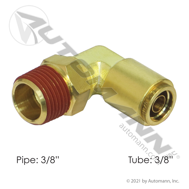 Brass Push-to-Connect (PLC) Male Swivel Elbow 90 Degree - 3/8" Tube x 3/8" NPT - Eaton 1869X6X6S Parker 169PMT66 177.13B696C