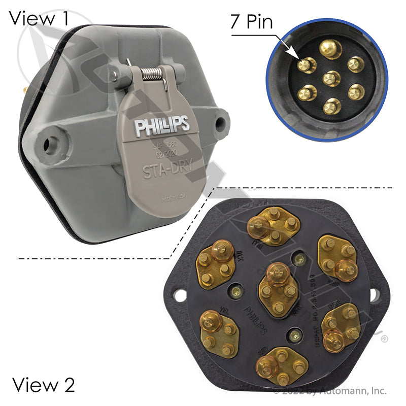 Socketbreaker 7-Way 28 Pin Rear STA-DRY - Waterproof Composite, Solid Pins - Phillips 16-7602-28 PHI16-7602-28