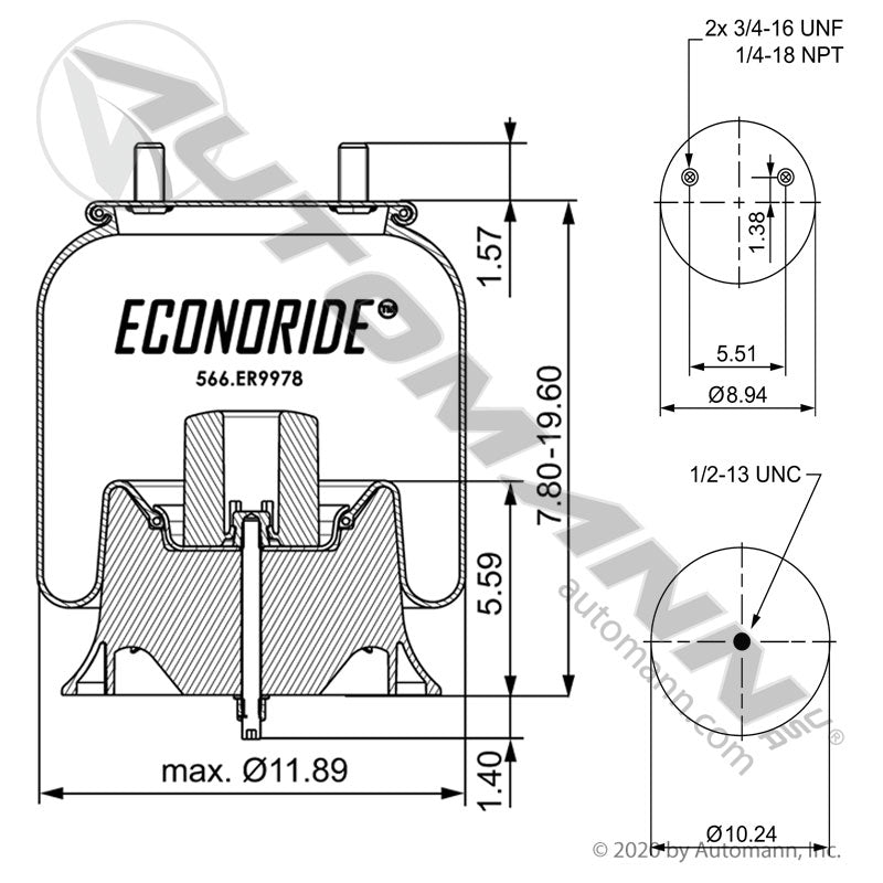 Econoride Rolling Lobe Air Spring - Hendrickson Vantraax P959 Type - Firestone 9978 Contitech 67588 566.ER9978