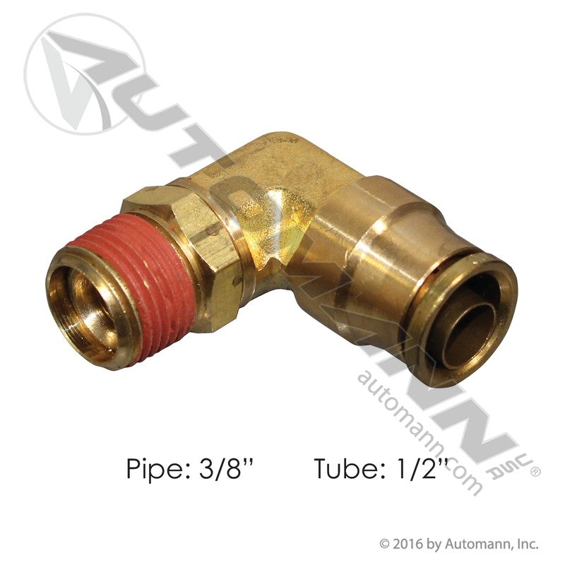 Brass Push-Lock 90-Degree Male Elbow - 1/2in Tube x 3/8in Swivel Pipe - Eaton 1869X8S Parker 169PMT86 177.13B698C