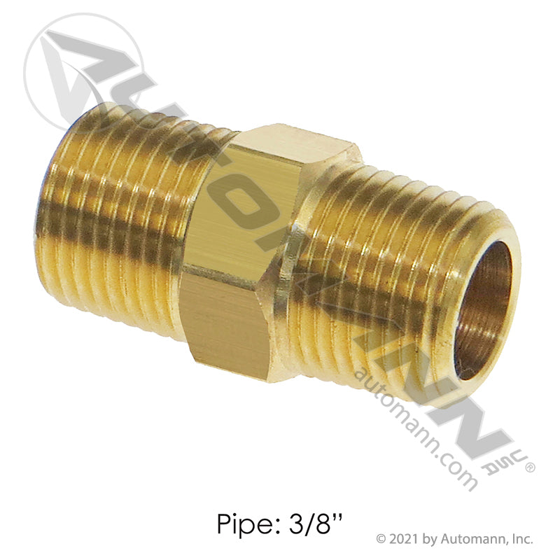 Brass Hex Nipple - Two 3/8in Male NPT Ends - DOT Air Brake Fitting - Eaton 3325X6 177.9122C