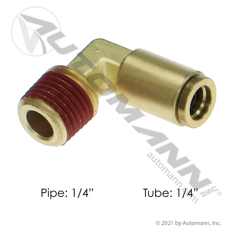 Brass PLC Male Elbow 90 Degree - DOT 1/4in Tube x 1/4in Pipe Air Brake Fitting - Replaces Eaton 1869X4X4 Parker 169PMTNS44 177.13B154B