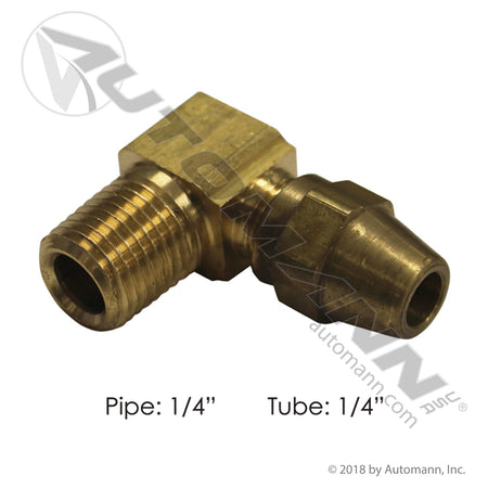 Brass Male Elbow 90 Degree - 1/4in Copper Tube x 1/4in NPT DOT Air Brake Fitting - Eaton 1369X4X4 177.15694B