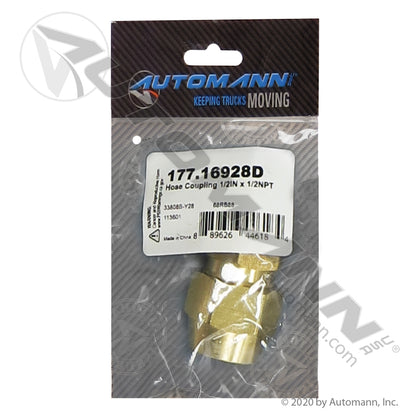 Air Brake Hose Coupling - 1/2in ID Hose x 1/2in NPT Reusable Fitting - Euclid E8594 177.16928D