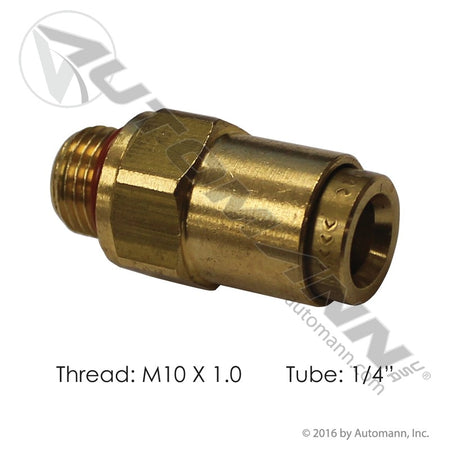 Brass Push-Lock Male Connector - 1/4" Tube x M10 x 1.0 Air Brake Fitting - Volvo 20566048 Paccar 1889038 177.13B684M10