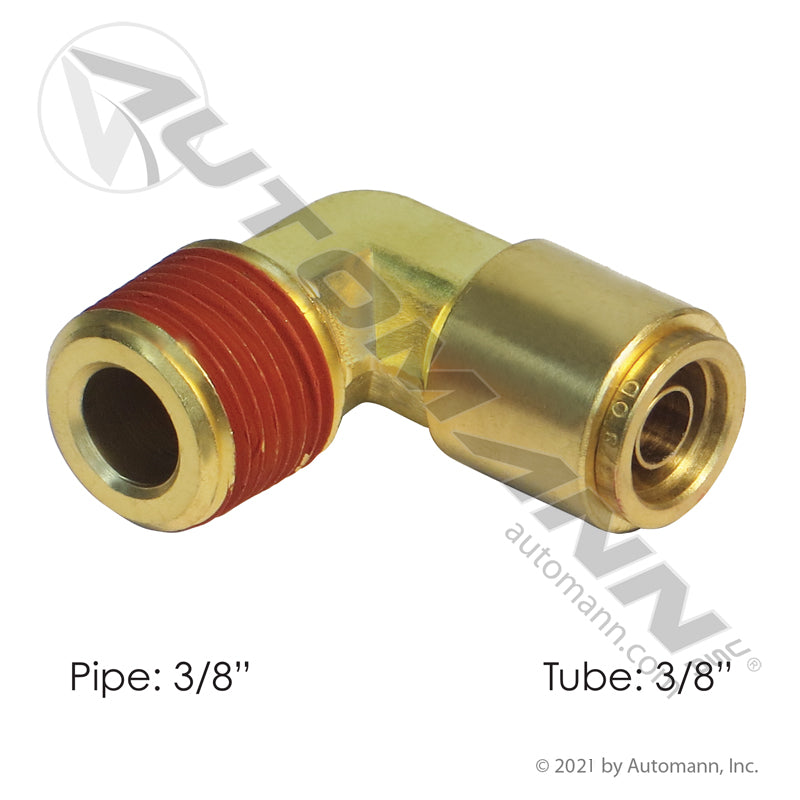 Brass Push-Lock Male Elbow - 3/8" Tube x 3/8" Pipe 90 Degree DOT Air Brake Fitting - Replaces Eaton 1869X6X6 Parker 169PMTNS66 177.13B156C