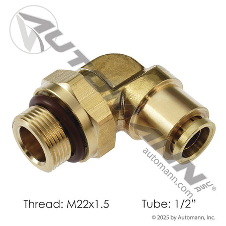 Brass Push-Lock Male Swivel Elbow - 1/2in Tube x M22 x 1.5 Metric Thread - Volvo 20462690 Haldex APM69S8XM22 177.13B698M22