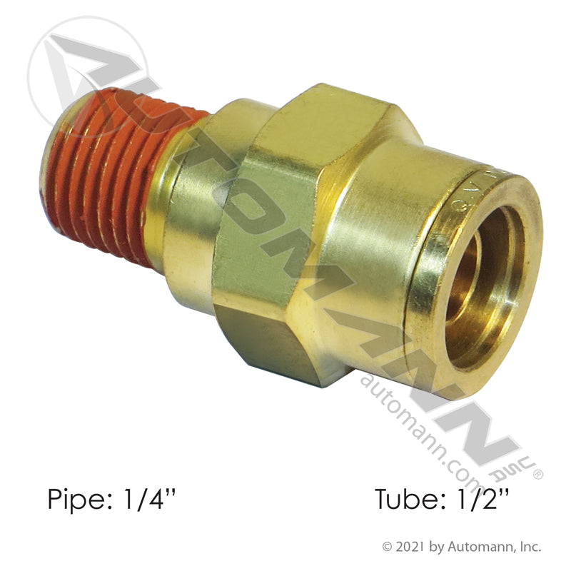 Brass Push-to-Connect (PLC) Male Connector - 1/2" Tube x 1/4" NPT DOT Air Brake Fitting 177.13B688B