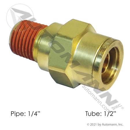 Brass Push-to-Connect (PLC) Male Connector - 1/2" Tube x 1/4" NPT DOT Air Brake Fitting 177.13B688B
