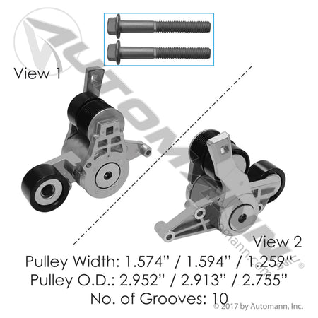 Continental Elite Belt Tensioner Assembly - Accu-Drive HD, Detroit DD13 DD15 DD16 - 816.49603