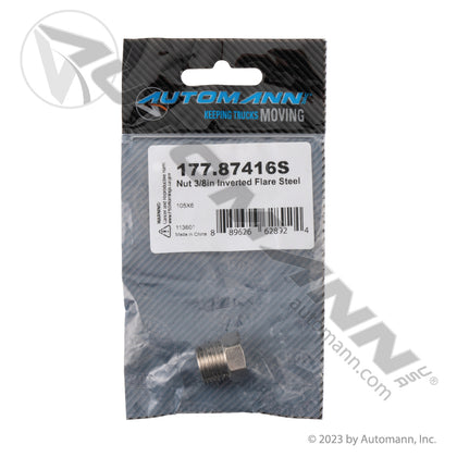 Steel Inverted Flare Nut - 3/8in SAE Air Brake Line Fitting - Replaces Tectran S141-6 Tramec S41IFS-6 177.87416-S