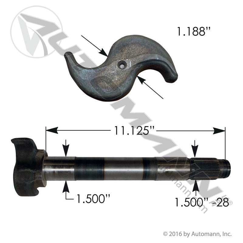 Brake S-Camshaft LH - Meritor Q-Plus Steer Axle 11.20in, 28 Splines - Replaces Meritor 2210A7099 Volvo 85102565 122.281104.03