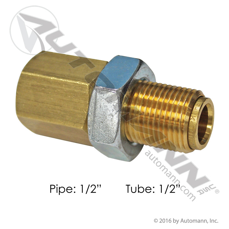 Brass Push-Lock Bulkhead Union - 1/2" Tube x 1/2" Female NPT DOT Air Brake Fitting - Replaces Parker 66PMTBH-8-8 Gates G31360-0808 177.13B66BH8D