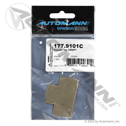 Brass Female Tee - 3/8in NPT Air Line Fitting - Replaces Eaton 3700X6 Parker 2203P6 177.9101C