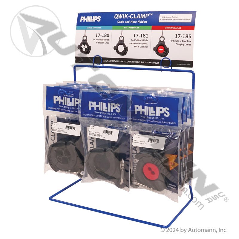 QWIK-CLAMP Countertop Display - 12 Clamps for Cables, Hoses and 3-in-1 Assemblies - Phillips 80-180 PHI80-180