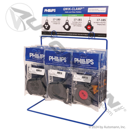 QWIK-CLAMP Countertop Display - 12 Clamps for Cables, Hoses and 3-in-1 Assemblies - Phillips 80-180 PHI80-180
